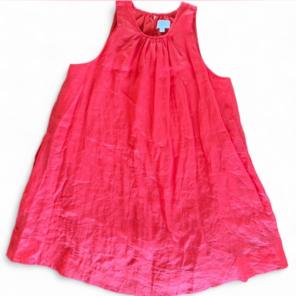 Every Slip Shift Tent Medium Red Cotton Ramine Mini Dress High Neck Sleeveless